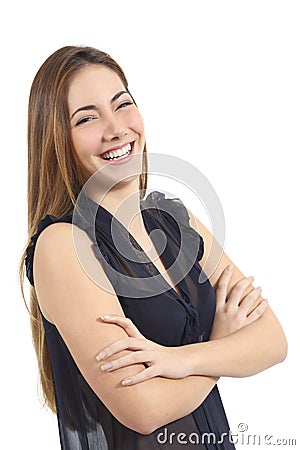 Happy woman portrait laughing with a white smile dental care concept Stock Photo