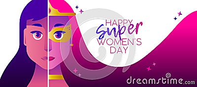 Superhero women`s day 2018 heroine concept banner Vector Illustration