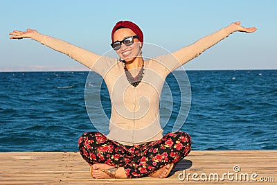 Happy Woman by the Seaside Stock Photo