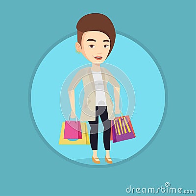 Happy woman with shopping bags vector illustration Vector Illustration