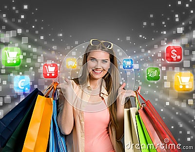 Happy woman shopping online Stock Photo