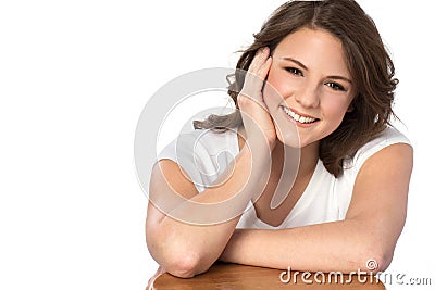 Happy woman smiling at the camera Stock Photo