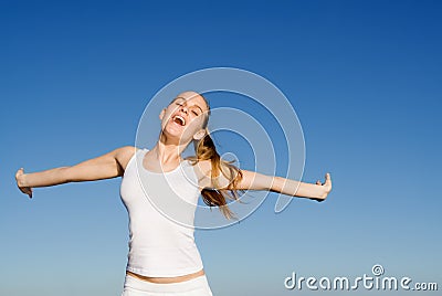 Happy woman smiling with joy Stock Photo