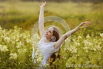 Happy woman in a state of rapture Stock Photo