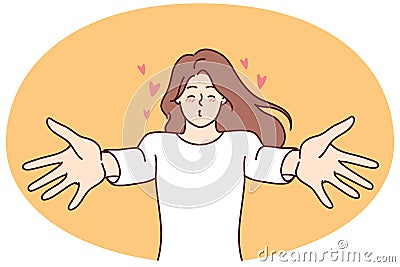 Happy woman stretch hands ready for kiss Vector Illustration