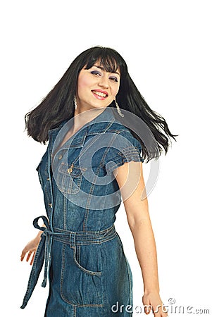 Happy woman twirl Stock Photo