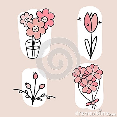Happy Women`s Day card with flowers. Vector Vector Illustration