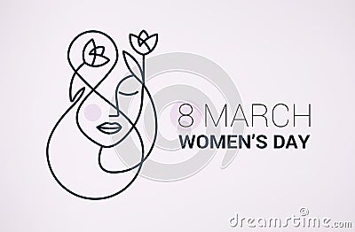 Happy women`s day holiday background with girl face Vector Illustration