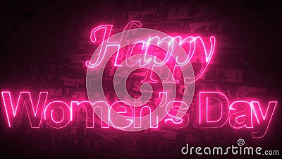 Happy women's day lettering card with neon background. Happy Women's Day Text in neon color. Great for international.. Stock Photo
