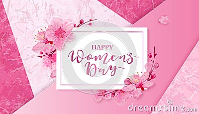 Happy women s day. 8 March with flowers Vector Illustration