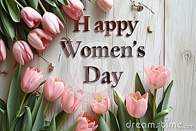 Happy Women's Day with spring flowers background International Womens Day concept March 8 Happy Mother`s Day greeting design Cartoon Illustration