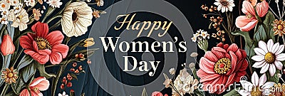 Happy Women's Day with spring flowers background International Womens Day concept March 8 Happy Mother`s Day greeting design Cartoon Illustration