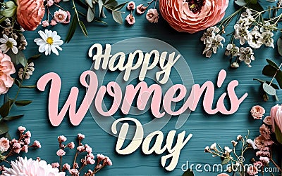 Happy Women's Day with spring flowers background International Womens Day concept March 8 Happy Mother`s Day greeting design Cartoon Illustration