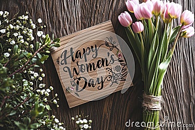 Happy Women's Day with spring flowers background International Womens Day concept March 8 Happy Mother`s Day greeting design Cartoon Illustration