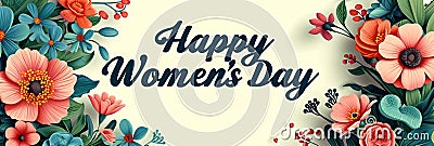 Happy Women's Day with spring flowers background International Womens Day concept March 8 Happy Mother`s Day greeting design Cartoon Illustration