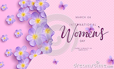 Happy women`s day vector design. Women`s day international march 8 text with woman side face silhouette Vector Illustration