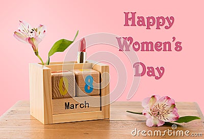Happy Womens Day background with calendar and blossom Stock Photo