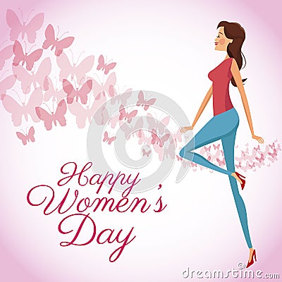 Happy womens day card butterfly decorated background Vector Illustration