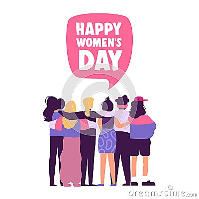 Happy Womens Day card of women friends together Vector Illustration