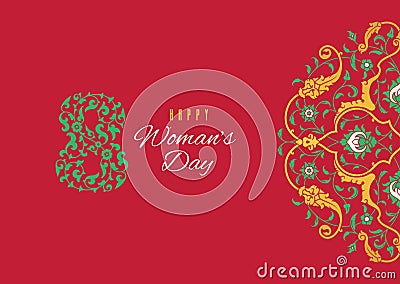 Happy womens day floral greeting card design. Vector Illustration