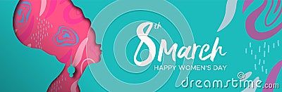 Happy Womens Day web banner of african woman head Vector Illustration