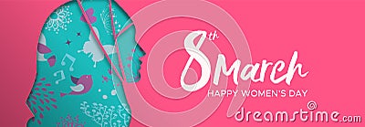 Happy Womens Day banner of arab muslim woman head Vector Illustration