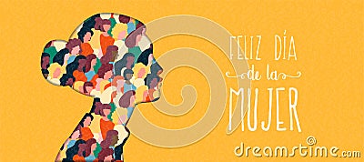 Happy Womens Day woman head card in spanish Vector Illustration