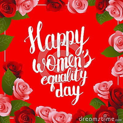 Happy Womens Equality Day postcard with lettering Vector Illustration