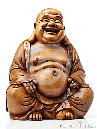 Happy wooden Buddha Stock Photo