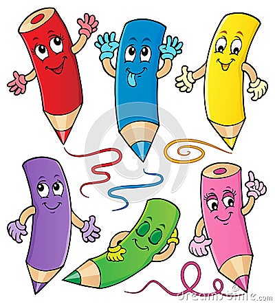 Happy wooden crayons theme set 1 Vector Illustration