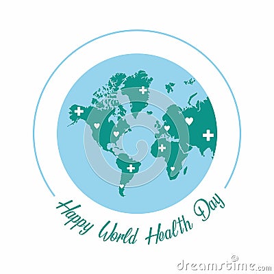 Happy world health day clipart with with world symbols Vector Illustration