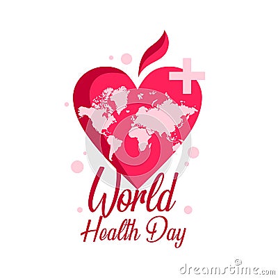 Happy world health day with red heart symbols Vector Illustration