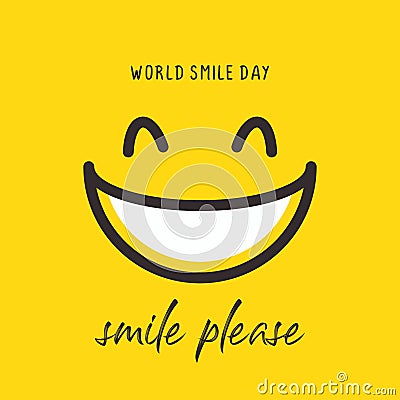Happy world smile day banner vector illustration greeting design on yellow background with emoticon drawing Cartoon Illustration