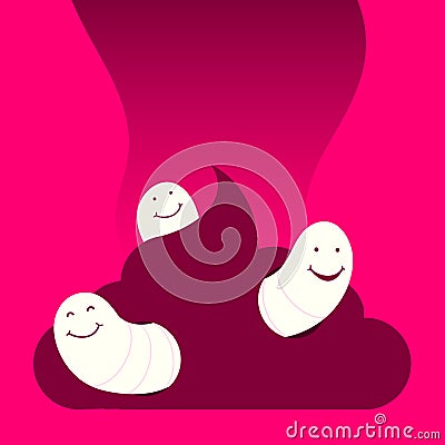 Happy worms in dung Vector Illustration