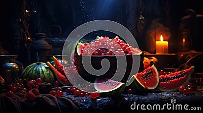 Happy yalda night, winter solstice festival, The birth of the sun or the moon, Copyspace background for text, grapes Stock Photo