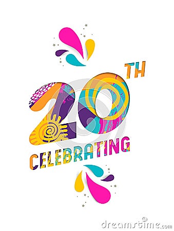 Happy 20 year celebration paper cut greeting card Vector Illustration