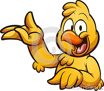 Happy yellow cartoon chicken with hand up Vector Illustration