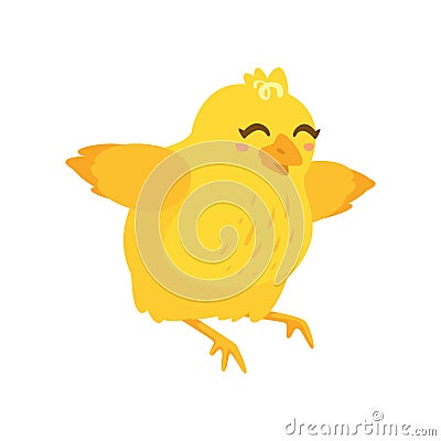 happy yellow chick flying above the ground Vector Illustration