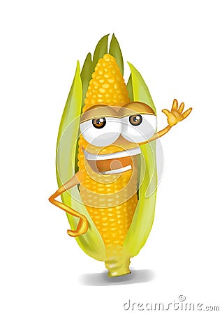 Happy yellow corn cartoon character laughing joyfully Cartoon Illustration