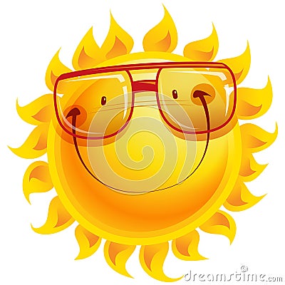 Happy yellow happy smiling shinny sun cartoon character with sun Vector Illustration