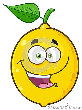 Happy Yellow Lemon Fruit Cartoon Emoji Face Character With Funny Expression Vector Illustration