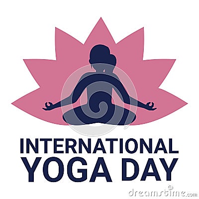 Happy yoga day vector illustration with black text effect, black, woman doing yoga, lady, woman, yoga position, international yoga Vector Illustration