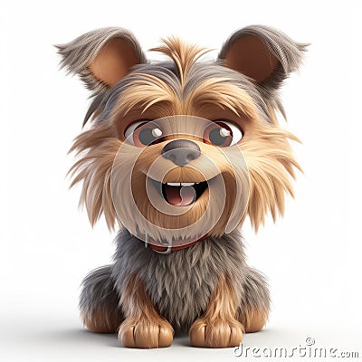 Happy Yorkshire Terrier with Big Eyes 3D Rendered Ultra-Realistic Illustration for Pet Lovers Stock Photo