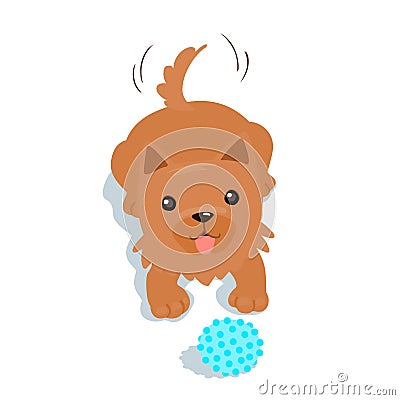 Happy Yorkshire Terrier dog and a ball Vector Illustration