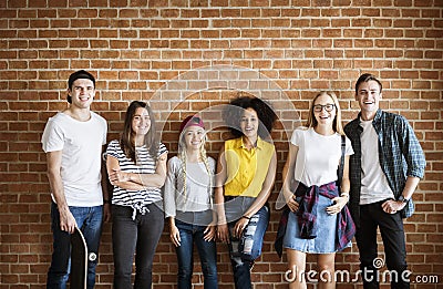 Happy young adult group of friends youth culture concept Stock Photo