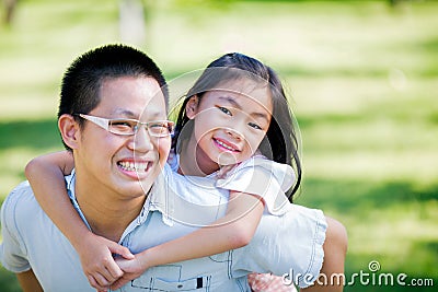 Happy young asia father Stock Photo