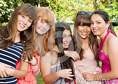 Happy young and attractive girlfriends Stock Photo