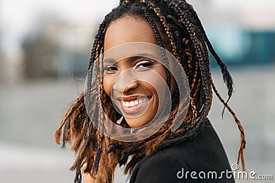 Happy young black woman. Joyful mood Stock Photo