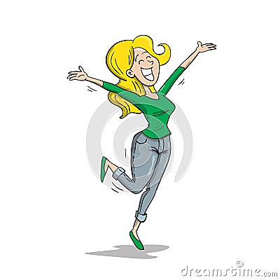 Happy young blonde girl cheering Stock Photo