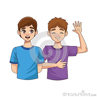 Happy young boys teenagers characters Vector Illustration